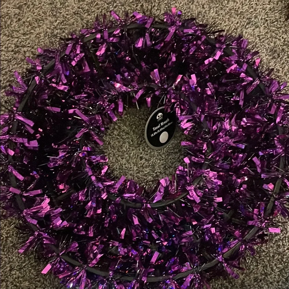 Halloween Plastic Purple and Black Bat Tinsel Wreath